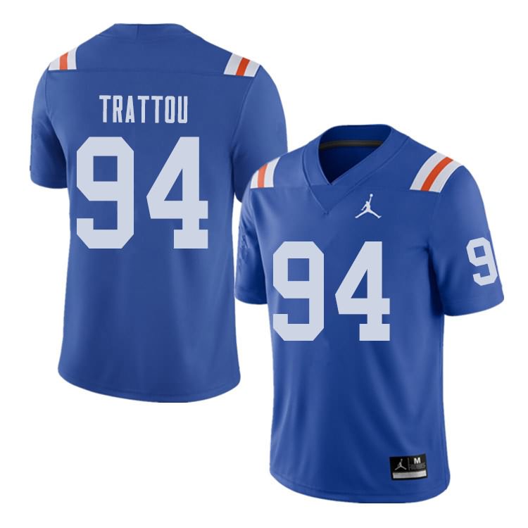 Men's NCAA Florida Gators Justin Trattou #94 Stitched Authentic Alternate Jordan Brand Royal Throwback College Football Jersey ZXN8865TQ